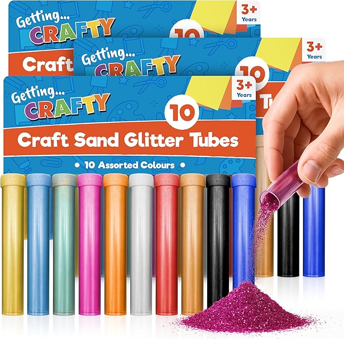 SOL 30pk Craft Sand Fine Glitter Tubes - 10 Vibrant Colours Kids Crafting Set, Easy-Pour Pots, School Arts & Crafts, DIY Projects, Sensory Play, Scrapbooking, Card Making, Perfect for Gifting (3x10pk)
