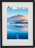 A4 Frame, 21x30 cm Wooden A4 Photo Frames, A4 Picture Frames with Mount, Black Picture Frames for Print, Certificate Frame for Wall Mount, For Table Decoration