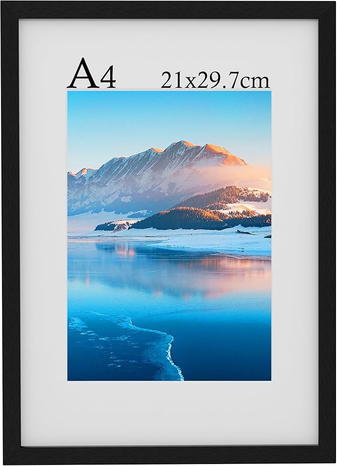 A4 Frame, 21x30 cm Wooden A4 Photo Frames, A4 Picture Frames with Mount, Black Picture Frames for Print, Certificate Frame for Wall Mount, For Table Decoration