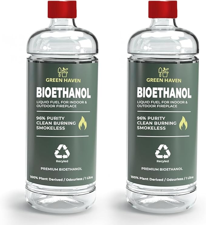 GREEN HAVEN 2L Premium Bioethanol Fuel for Fireplace - Bio Ethanol Liquid for Fires Pits, High Purity Clean Burning Fuel, Bioethanol Fuel Liquid Indoor and Outdoor, Bio Ethanol Fire