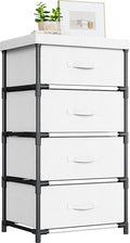Fabric Chest of Drawers Bedroom, 4 Drawers Storage Unit with Sturdy Steel Frame, Dresser Drawers for Bedroom, Living Room, Hallway, Office and Closet - White