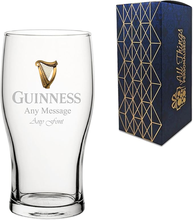 Personalised Engraved Official Guinness Glass, Gift Boxed, Personalise with Any Message for Any Occasion