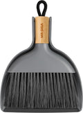 MR.SIGA Mini Dustpan and Brush Sets, Dust Pan and Brush Bamboo Handle, Durable Bristles and Easy-Sweep Blade, Lightweight Design, Grey