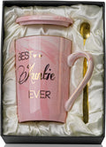 Auntie Gifts, Birthday Gift for Aunty, Best Auntie Mother's Day Gifts from Niece Present for Aunt 14oz Marble Coffee Mug with Gold Print Ceramic Cup with Spoon Lid Card Prensent Box