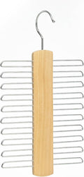Tie Hanger Wooden Hangers Wardrobe Tie Organiser - Stylish Hanging Storage Rack With 20 Chrome Bars With Swivel Hook for Tie, Belt, Scarf Beech Wood Tie Rack Hanger (Wood)