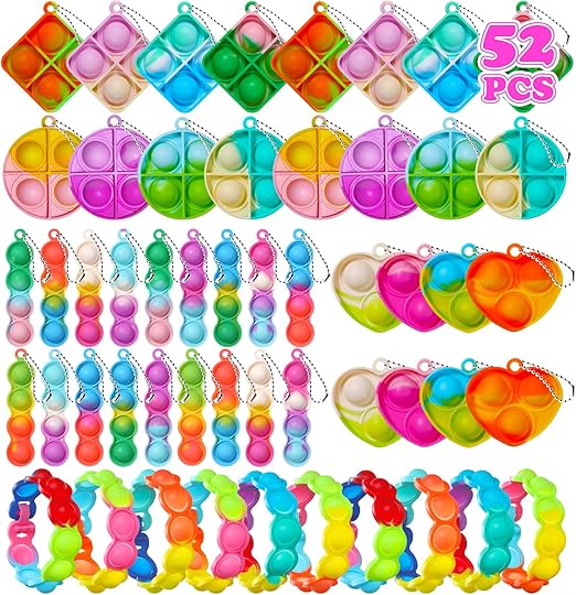 52 PCS Party Bag Fillers for Kids: Stocking Fillers Easter Eve Box Fidget Toys - Party Favours Pop Keyring Poppet Pinata Fillers - Small Birthday Gifts Class Prizes for Girls Boys