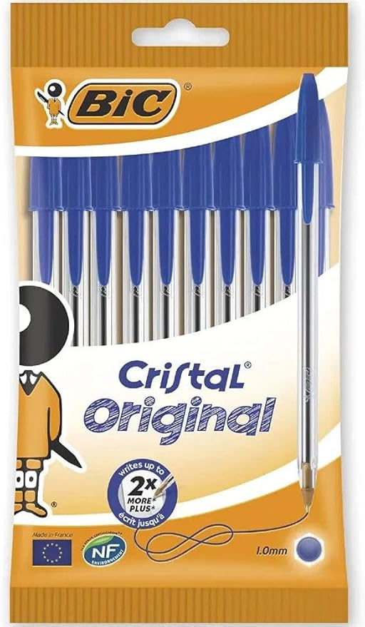 Bic Cristal Original Ballpoint Pens, Smudge-free with Medium Point, Ideal for Office and School, Pack of 8 (Cristal Original Blue Ink (1.0mm))