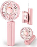 Portable Handheld Fan, Mini Desk Fan Foldable 1800mAh, 180° Ratotion, 3 Speeds, Ultra Quite, Up to 8H Long Use Time, Small Personal Cooling Fans Makeup Eyelash Fan for Women Girl, Rose Pink