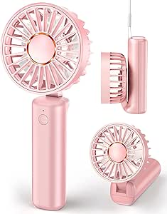 Portable Handheld Fan, Mini Desk Fan Foldable 1800mAh, 180° Ratotion, 3 Speeds, Ultra Quite, Up to 8H Long Use Time, Small Personal Cooling Fans Makeup Eyelash Fan for Women Girl, Rose Pink