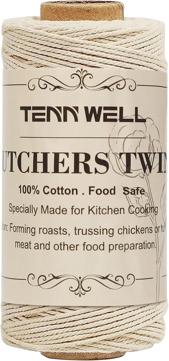 Tenn Well Butchers String, 3Ply 100m Strong Cotton Kitchen Twine Food Safe Oven Cooking String for Meat Trussing Tying, Chicken Roasting and Sausage Making (Beige)