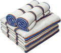 Towelogy® 5 Pack Cotton Dish Cloths Waffle Weave White Super Absorbent LINT FREE QUICK DRY Striped Kitchen Tea Towels Dishcloths for Washing Up Machine Washable 35x40cm (White Blue/Orange Stripes)