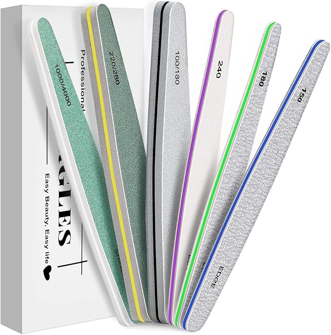 Nail Files, MORGLES 6pcs Professional Emery Boards Set for Acrylic Gel Natural Nails(Include 150,180,240,100/180,220/280,1000/4000 Grit)