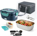 OCTY Electric Heated Lunch Box 80W 1.5L Stainless Steel Food Warmer & Electric Lunchbox for Car (12V) Lorry (24V) & Home (230V) - Self Heating Hot Food Lunch Box for Work, Travel & Drivers Green