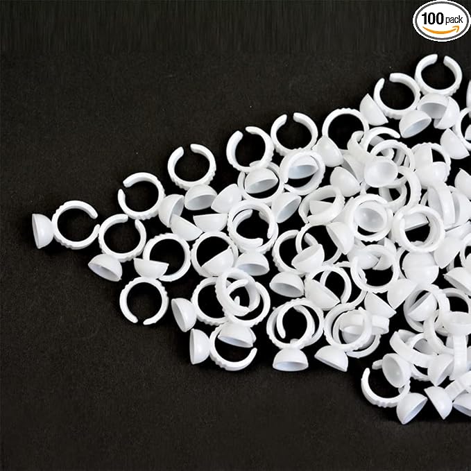 100 Pieces Lash Glue Holder Rings Cups Pigment Rings False Eyelash Extensions Beauty Tool (White S)