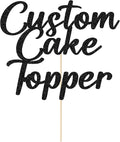 Personalised Custom Cake Toppers - Happy Birthday, Wedding, Graduation & Baby Shower - 11 Colors, Glitter - Black