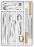 Lifewit Cutlery Drawer Organiser, Plastic Cutlery Tray for Kitchen, Utensil Flatware Silverware Holder Divider for Spoons Forks Knives Tableware, 5 Compartments, 24 x 34cm, White