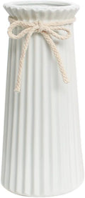White Ceramic Ribbed Vases for Minimalist Modern Home Decor, Decorative Flowers Vase for Wedding Dinner Table Office Bedroom - 8 Inch / 20 CM