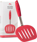 Kitchen Mama WALTZGRIP Platinum Silicone Pancake Spatula Turner: Heat-Resistant, Wide Slotted Tapered Head Stainless Steel Core. Durable, Dishwasher-Safe, Flipping Cooking Needs, Wok Use (Red)
