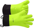 GEEKHOM Silicone Oven Gloves Heat Resistant Silicone Oven Mitts BBQ Gloves Waterproof Kitchen Gloves for Barbecue Grilling Weber Microwave, Non-Slip Oven Gloves with Fingers, Green