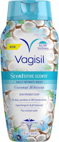 Vagisil Scentsitive Scents Daily Feminine Intimate Wash For Women, Plus Coconut Water, All-Day Freshness, Hypoallergenic, skin-friendly Coconut Hibiscus Scent, 354ml (Package may vary)