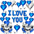 I Love You for Him/Her Balloons 31PCS Blue 18 Inch Heart Balloons Banner Romantic Decoration Kit for Valentines Party Wedding Engagement Galentines Day Bridal Shower Anniversary Decor