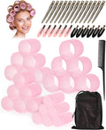 Hair Rollers with Clips 24 PCS Velcro Rollers for Hair Volume 4 Sizes (60/48/36/25mm) with 24 Clips, Big Hair Curlers Rollers for Long Medium Short Hair DIY Hairdressing (Pink)
