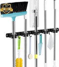 AceMining 5 Holders+4 Hooks Black Broom Holder Wall Mounted with Nails Installation, Heavy Duty Stainless Steel Mop Holder, Brush Mop and Broom Storage Self Adhesive