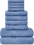 GC GAVENO CAVAILIA Towels Family Bale Set - 10 Piece 100% Egyptian Cotton, 4x Face 4x Hand 2x Bath Towel, Premium Quality Highly Water Absorbent Bathroom Accessories, Machine Washable, Blue, 544654