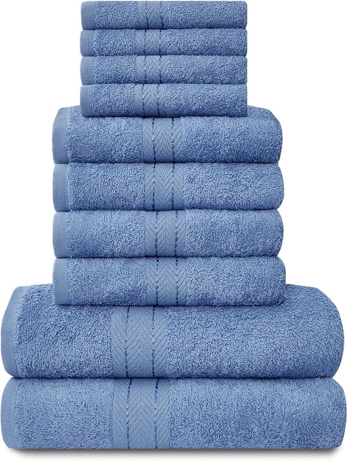 GC GAVENO CAVAILIA Towels Family Bale Set - 10 Piece 100% Egyptian Cotton, 4x Face 4x Hand 2x Bath Towel, Premium Quality Highly Water Absorbent Bathroom Accessories, Machine Washable, Blue, 544654