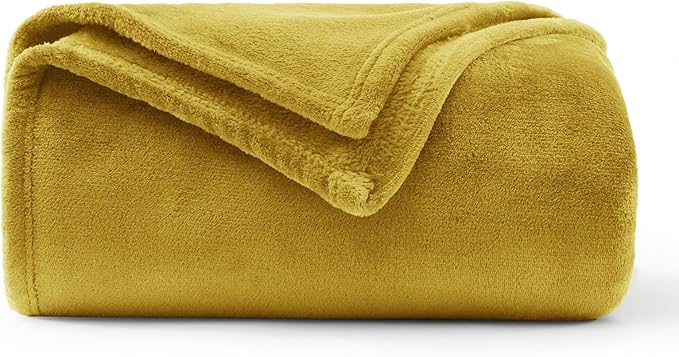 WAVVE Fleece Blanket Sofa Throw Yellow Mustard 4ft x 5ft - Fluffy Soft Warm Versatile Blanket for Sofa/Couch/Bed Throw/Single Size,130x150 cm