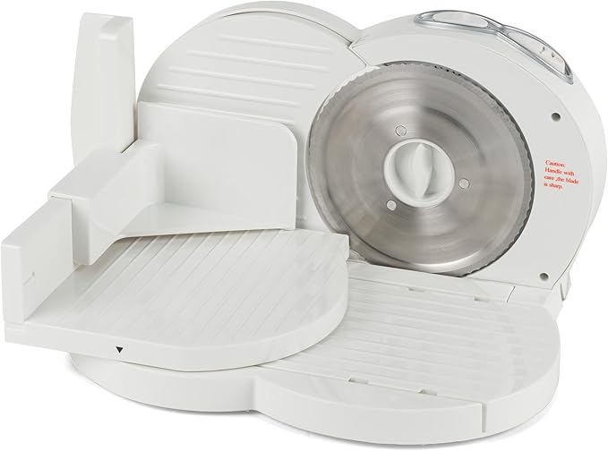 Progress Electric Meat Slicer – Non-Slip Deli Food Cutter for Bread/Cheese/Cold Cuts, 17cm Stainless Steel Serrated Blade, Adjustable Thickness 1-15mm, Home Slicing Machine, Food Pusher, 150W