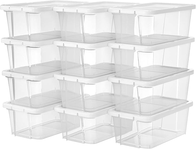 SONGMICS Set of 12 Shoe boxes Storage boxes for shoes Shoe storage box Transparent With plastic lid for shoes up to size 41 LSP12WT