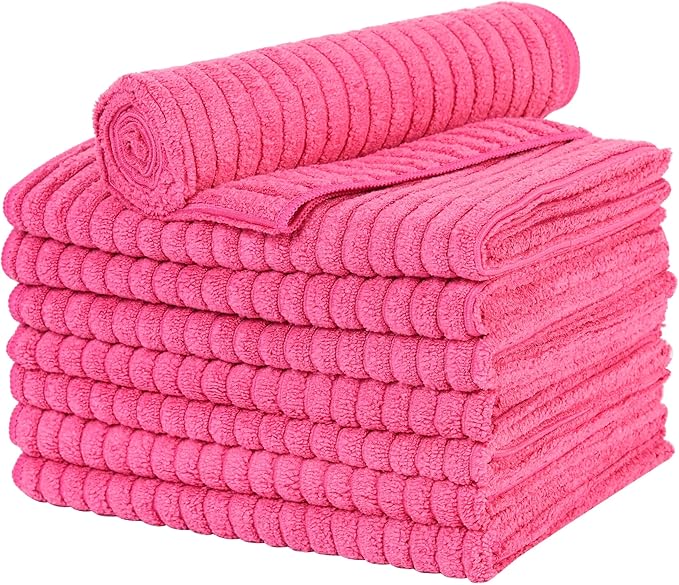 Microfibre Tea Towels, Thick, Soft, Super Absorbent and Lint Free Kitchen Towels, 45 x 65 cm, Pack of 8, Red