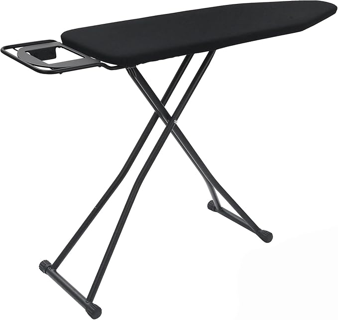 Rainberg Folding Ironing Board, 122 x 38cm Ironing Surface, Adjustable Height Up To (78-91cm), Includes Silicone Iron Rest, Durable with Safety Lock & Anti-Skid Feet, Foldable Ironing Boards (Black)