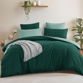 Aisbo Double Size Duvet Cover Set - 3Pcs Reversible Bedding Bed Set Emerald and Sage Green Double Soft Brushed Microfiber Quilt Cover with 2 Pillowcases 50x75cm