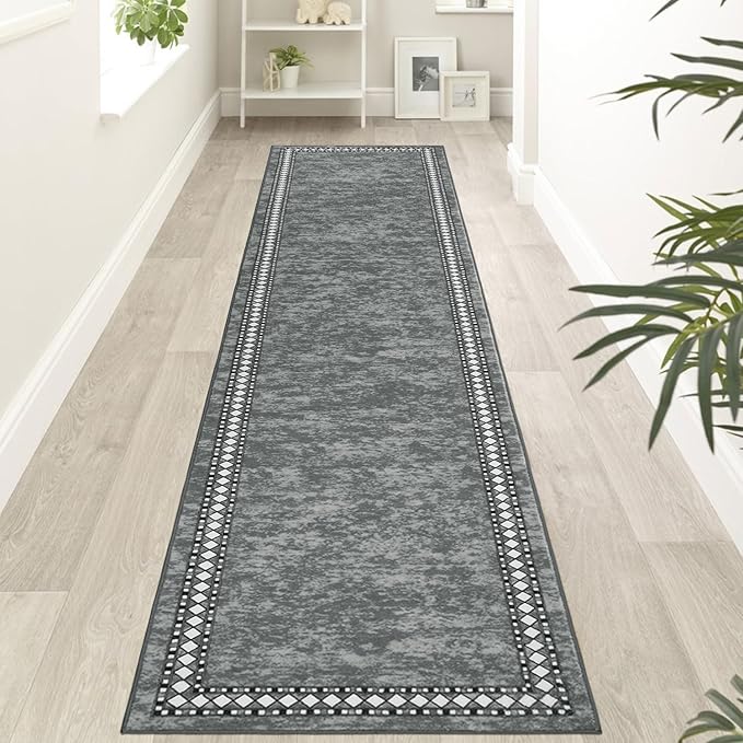 Runner Rug for Entryway 65x240cm Extra Long Hallway Runners Non Slip Washable Floor Carpet Runners for Hallways Bedroom Laundry Room Kitchen Room(Grey)