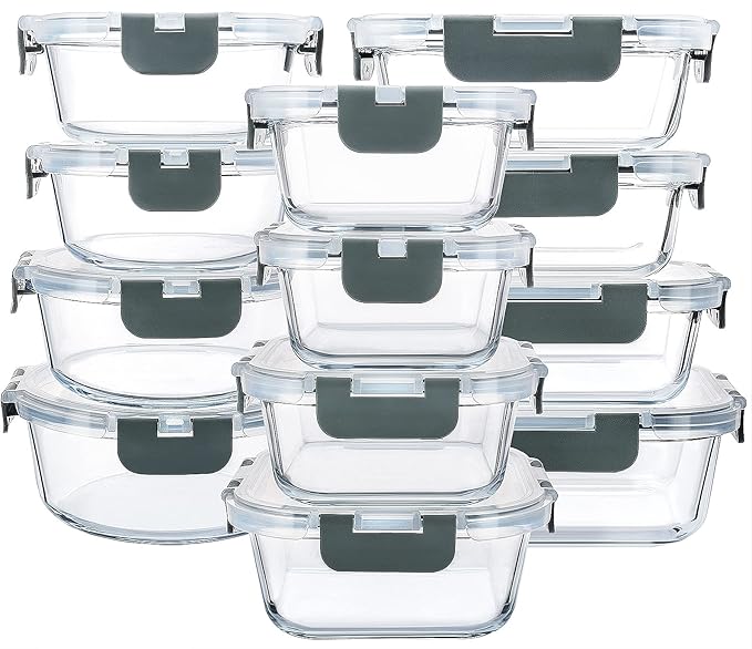 MCIRCO 24-Piece Glass Food Storage Containers with Snap Locking Lids, Glass Meal Prep Containers Set, Airtight Lunch Containers, Microwave, Oven,Freezer and Dishwasher Friendly