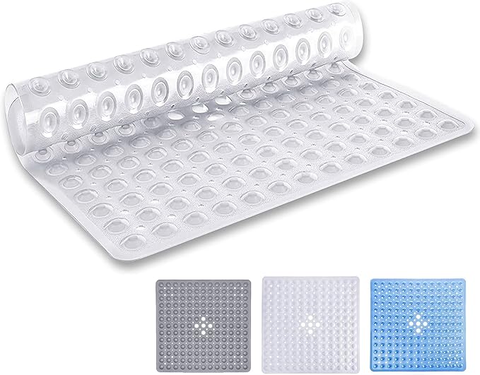 MOONLIGHT20015 Square Shower Mat Non Slip Anti Mould - 53x53cm Rubber Bath Mat PVC Shower Mats for Inside Shower with Strong Suction Cups Grip and Drain Holes - Soft Touch Machine Washable (Clear)