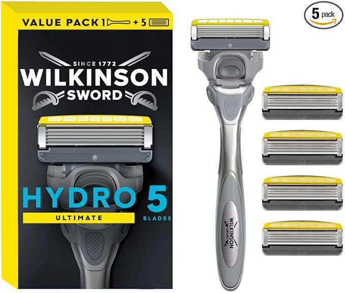 WILKINSON SWORD - Hydro 5 Ultimate Razor For Men Shock Absorb Technology Hydrating Gel & Precision Trimmer Razor plus 4 Blades Refills Pack