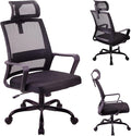 T-THREE. Adjustable headrest office chair, ergonomic mesh swivel seat, desk chair with lumbar support, height adjustment, 360° rotation, and tilt function, mesh backrest for Home Office(Black)