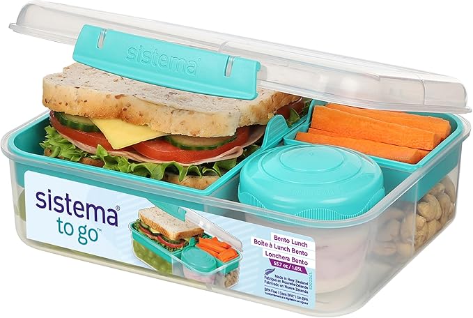 Sistema Bento Box LUNCH | Bento School Lunch Box with Compartments | 1.65 L | Food Storage Container in Minty Teal | 1 Count