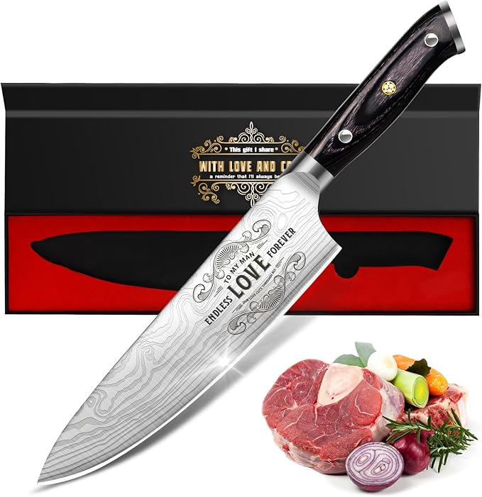 Chef Knife Gifts for Him, High Carbon German Stainless Steel Kitchen Knife, Boyfriend Husband Valentines Day Gifts, I Love You Gifts for Mens, Presents for Anniversary Birthday