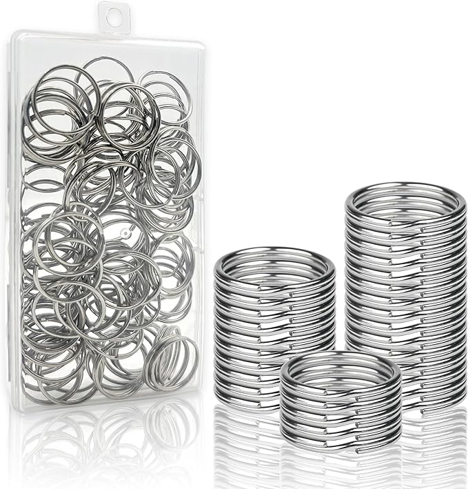 100pcs Keyring Rings - 25mm Stainless Steel Key Rings with Plastic Box for Home Keys Organization and DIY Crafts