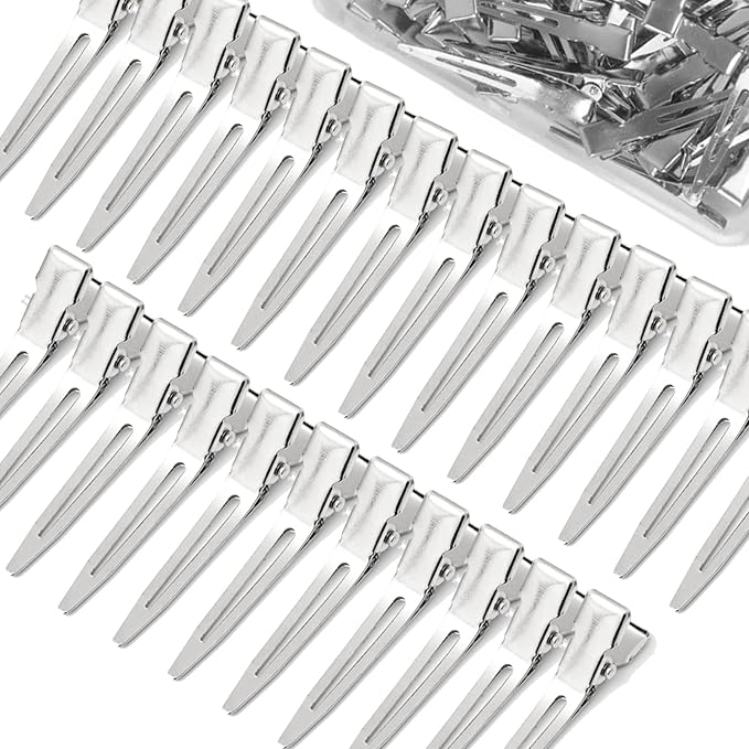 25 Pieces Duck Bill Hair Clips, 1.8 Inch Hair Clips for Styling, Alligator Curl Clips with Box for Hair Styling, Hair Coloring, Bows DIY (Silver)