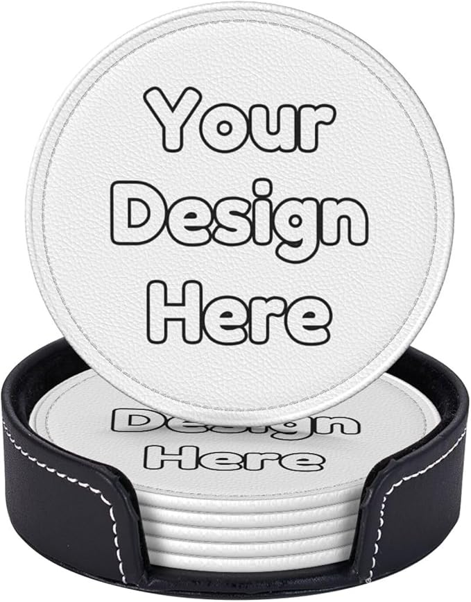 Personalised 6 PCS Drink Coasters Custom Image Text Leather Cup Holder Design Your Round Bar Coasters with Cork Base for Kitchen Home Office Restaurant