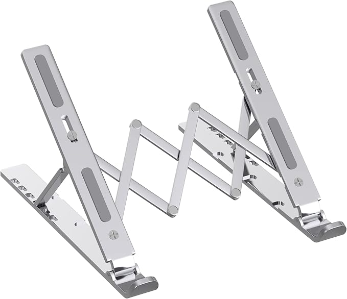 Dyazo Laptop Stand for Desk Adjustable Height 6 Multi-Angle, Ergonomic Foldable Portable Laptop Riser, Aluminum Laptop Stand, Macbook stand holder compatible with all Laptops, Fits 10-15.6" - Silver