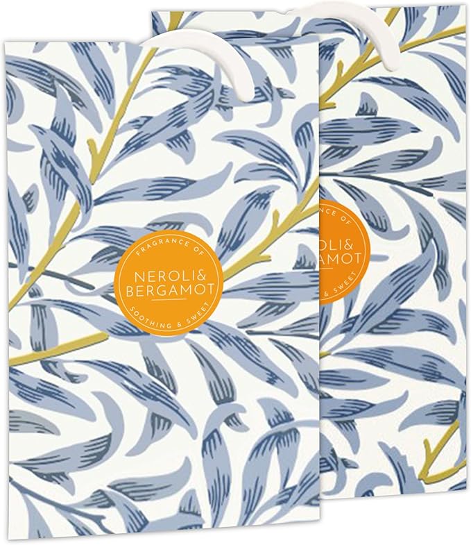 The Master Herbalist Neroli & Bergamot Scented Wardrobe Freshener in a William Morris Inspired Willow Design | Contains Essential Oils | Pack of 2 | Made in The UK.
