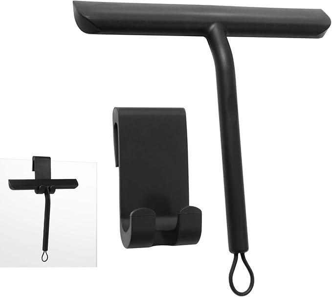 Vinabo Shower Squeegee for Shower Doors,Silicone shower screen wiper,Black Squeegee for Showers, Bathroom Squeegees for Scraper for Mirror,Car,Window and Glass Cleaning-21cm