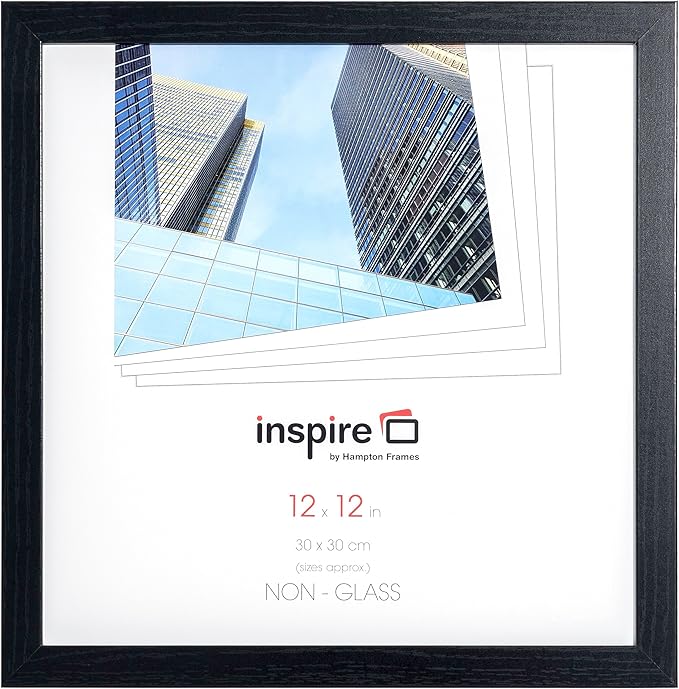 Hampton Frames Square Picture Frame 30x30cm Black Pack of 1, Acrylic Front, Wall Mount, MDF, Wood Effect, For Photos Posters Certificates