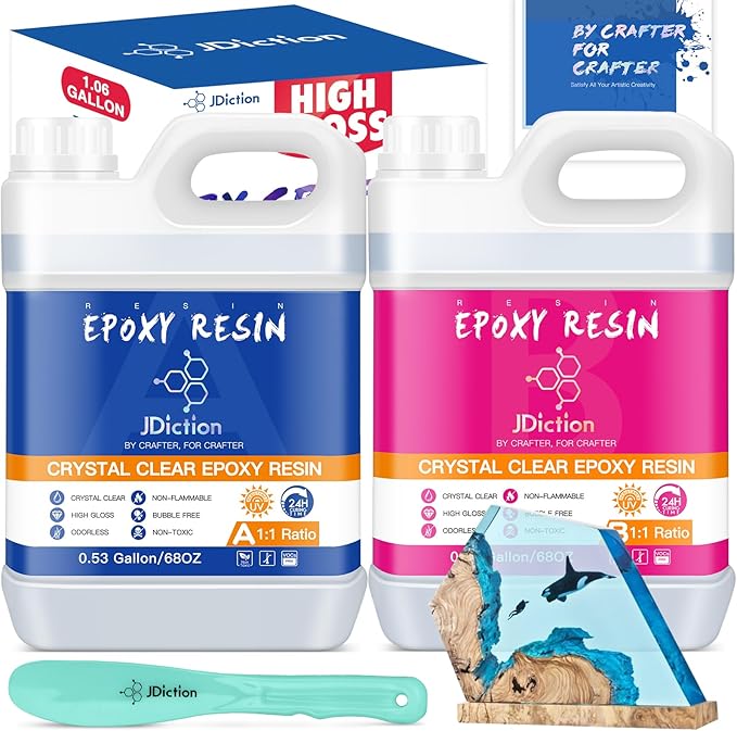JDiction Table Top Epoxy Resin - 1 Gallon/4.5L Deep Pour Epoxy Resin Kit, Easy 1:1 Mix, Crystal Clear Resin for River Table, Countertop, Jewellery Making, Craft, Tumblers and Wood
